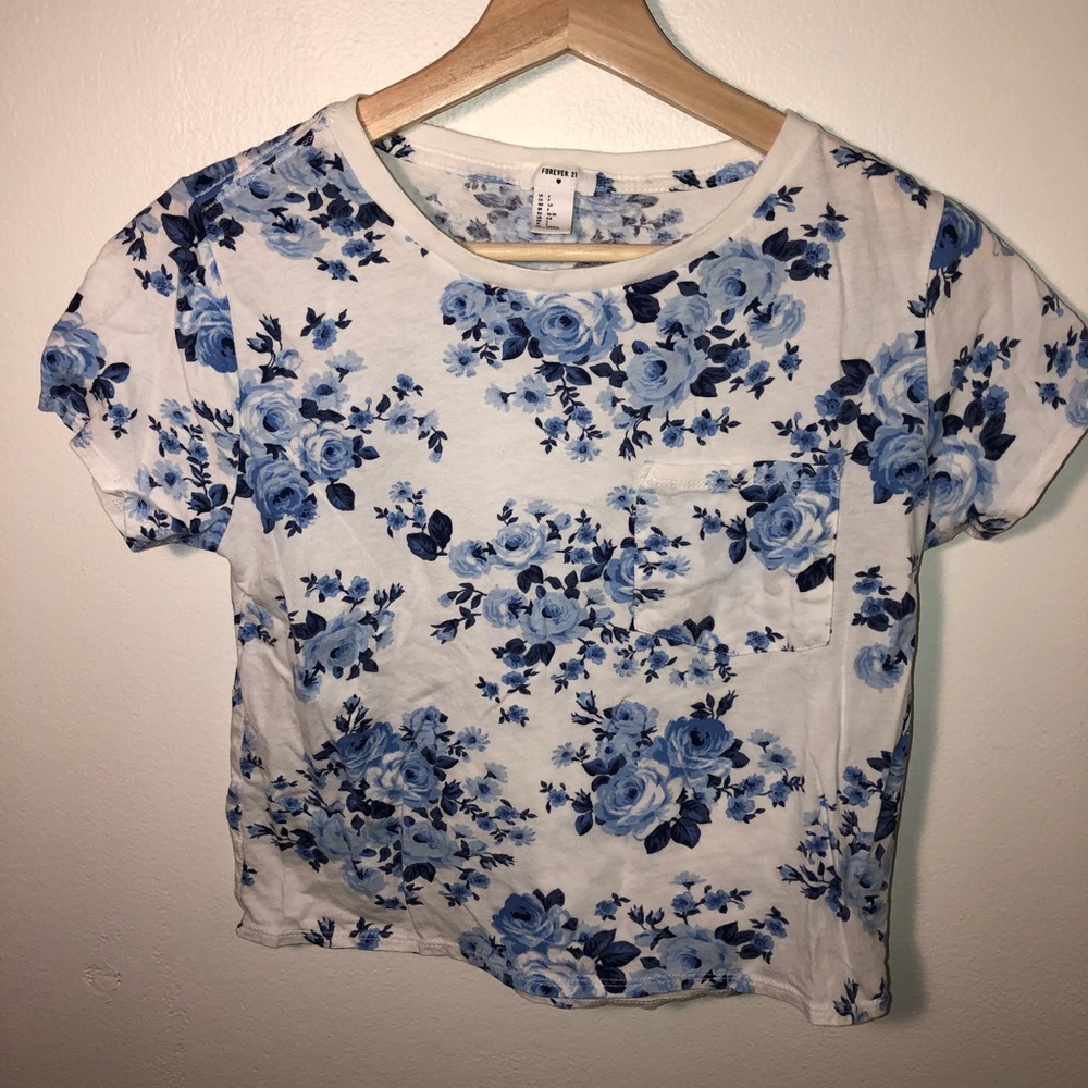 Blue floral crop top
